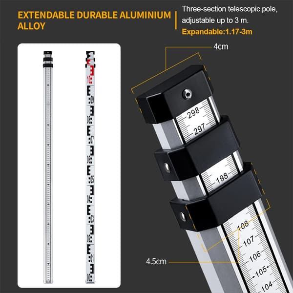 Nivåregel, 3m Aluminiumlegering, Hög Precision,3M