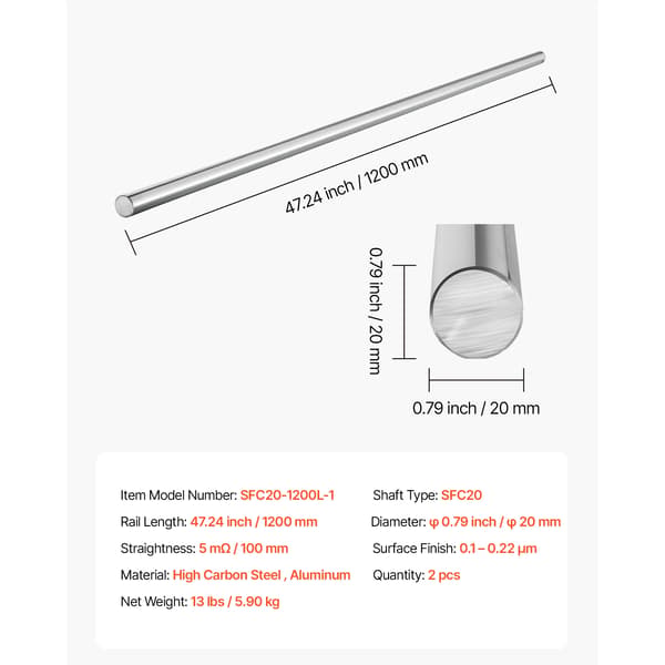 Linjära rörelsestångsats, hög precision, hållbara material,20mmx1200mm