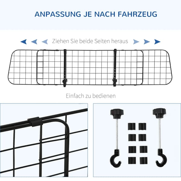 Hundebilbarriere, Justerbar Bredde, Kraftig Metalnet,sort