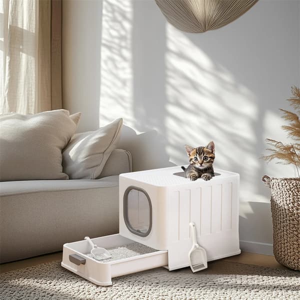 Kattlåda, Inbyggd design, Lätta rengöringsfunktioner,Vit