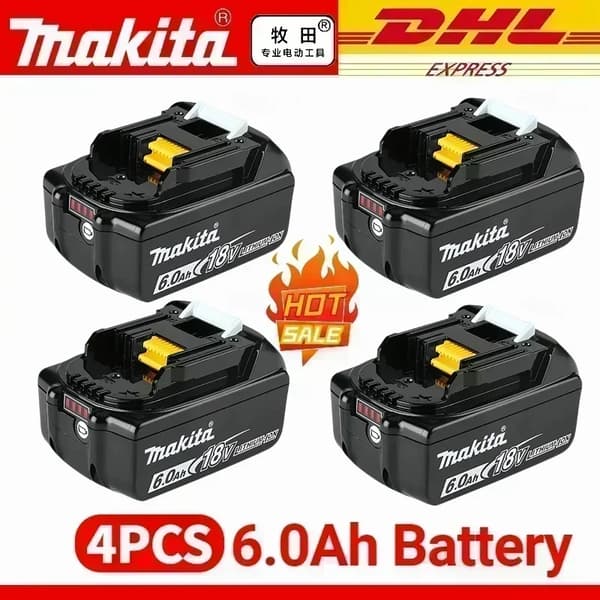 Uppladdningsbart batteri, 6000mAh kapacitet, säkerhetsfunktioner, 4PCS 6.0Ah batterier