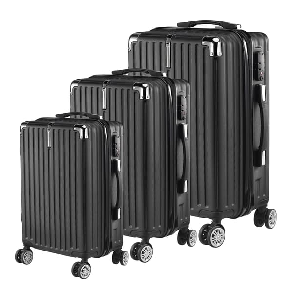Bagagesæt, 360° Spinner Hjul, Integreret Lås,Sort-C