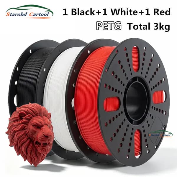 3D Filament, PETG Materiale, 1,75 mm Diameter,1BK 1WT 1RD