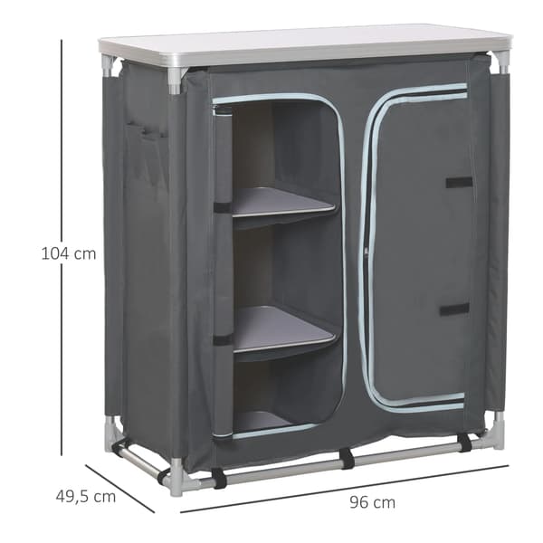 Camping Skåp, Aluminiumram, Fällbar Design,Grå