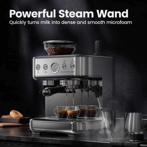 Espressomaskin, integrerad kvarn, PID-temperaturkontroll,Silver