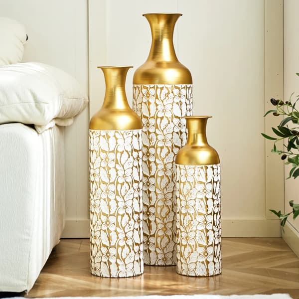 Golvvas, Dekorativt Set av 3, Metallkonstruktion,Guld