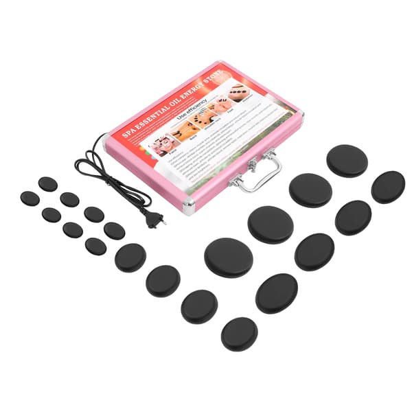 Hot Stone Massage Sæt, Inkluderer Varmeboks, 20 Basaltsten,sort