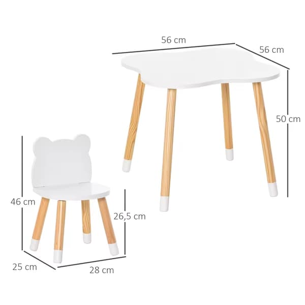Barnbord och Stolset, Slitstarka Material, Platsbesparande Design, Vit