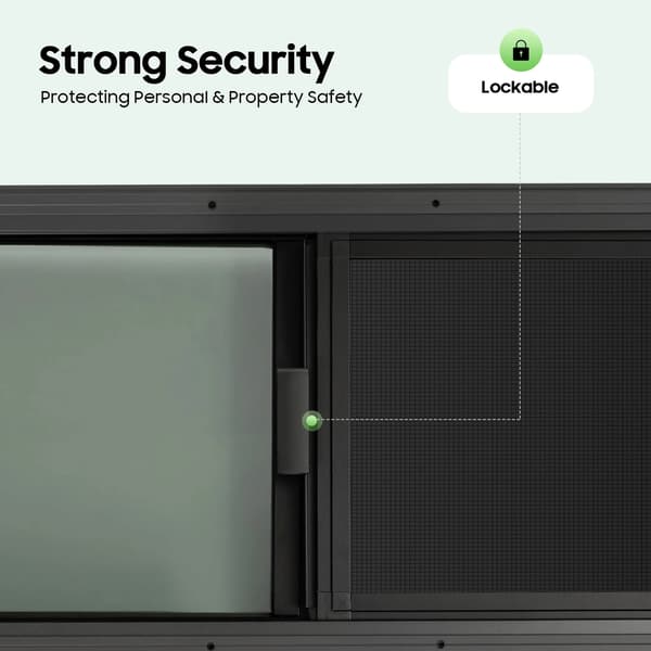 RV Vertikalt Skjutfönster, Härdat Glas, Integritetslås,svart