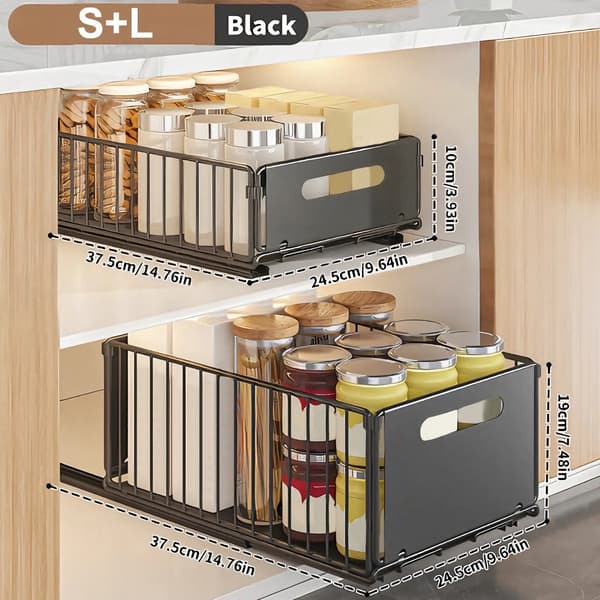 Under Sink Organizer, Justerbar Højde, Utrækkelig Design,2Pcs S og L