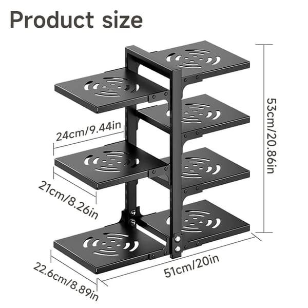 Pot Organizer Rack, Justerbar Højde, Holdbart Stål Design,PL-Sort