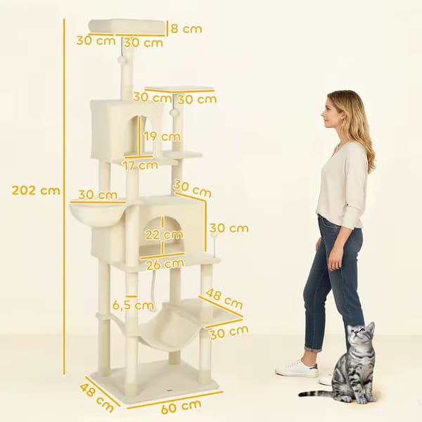 Kattens klösträd, 5 nivåer, hållbart material, VIT