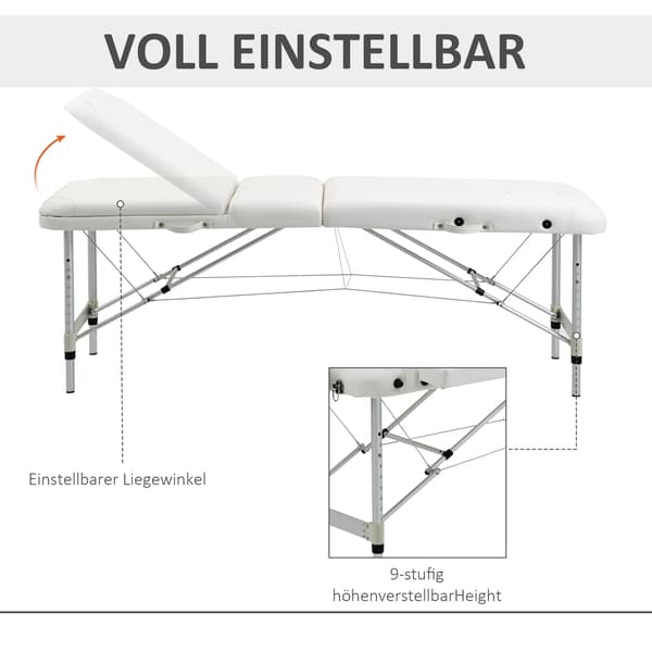 Massagebord, Justerbar Höjd, Fällbar Design, Vit