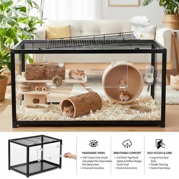 Hamsterbur, Transparent Design, 360-Graders Utsikt, Armégrön