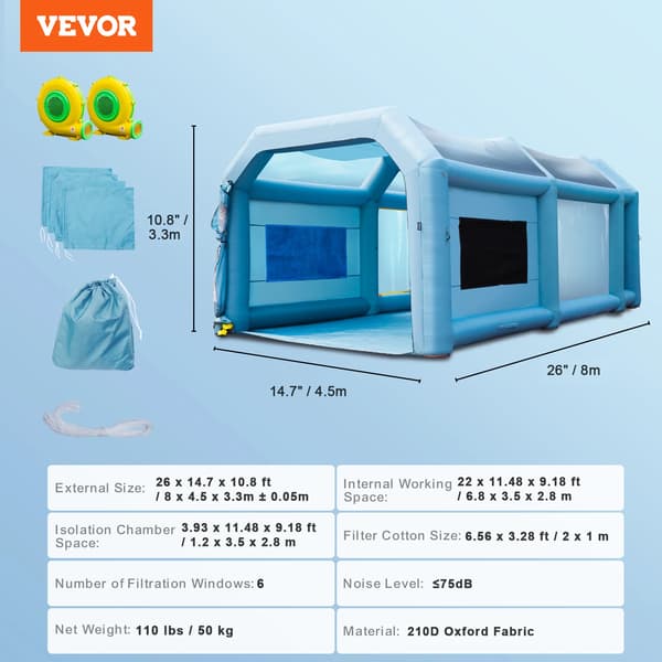 Inflatable Spray Booth, Hållbart Tyg, Effektiv Ventilation,8x4.5x3.3m  50kg