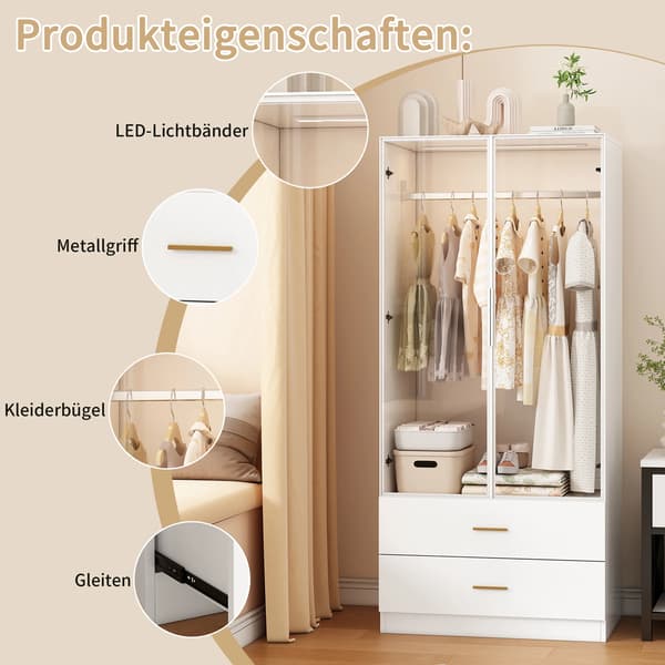 Garderob, LED-belysning, Gott om förvaringsutrymme,Vit