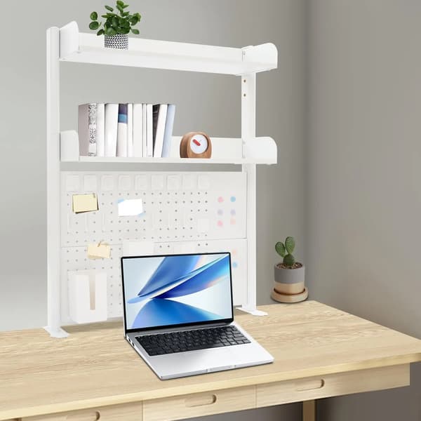 Skrivbordshylla, Pegboard-design, Hållbar konstruktion,VIT