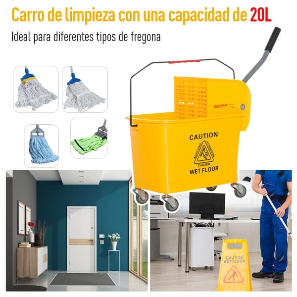 Moppebucket, 20 L kapacitet, med hjuldesign,Gul