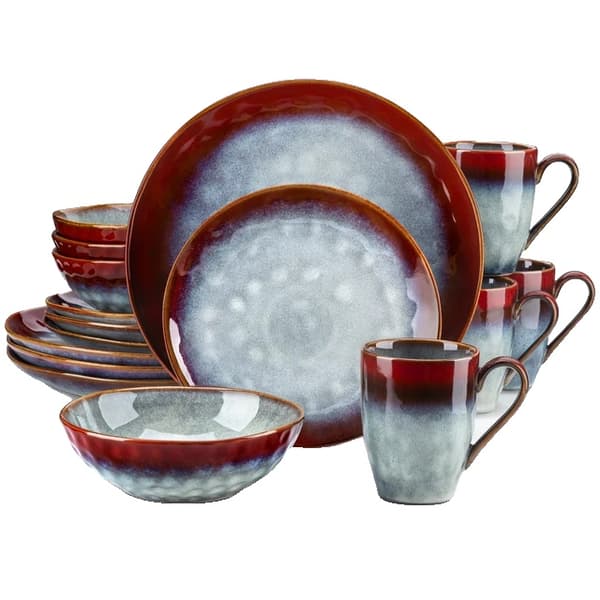 Middagssats, Elegant Design, Mikrovågs- och Diskmaskinssäker,16-PCS RÖD