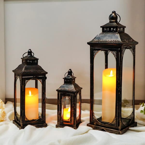 Lantern, Metal Konstruktion, Klassisk Stil,Sort med guld brus