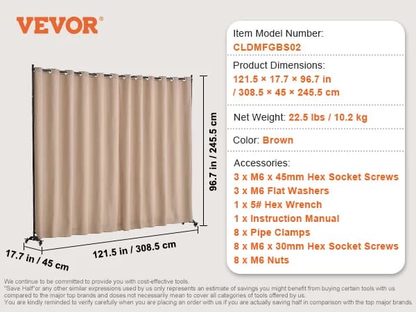 VEVOR Rumsavdelare, Enskild Panel Beige, Robust Ram av Kolfiberstål,Enkelpanel brun