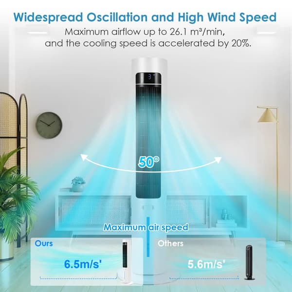 Tårnventilator, Aroma Diffuser, Fjernbetjening,Grå