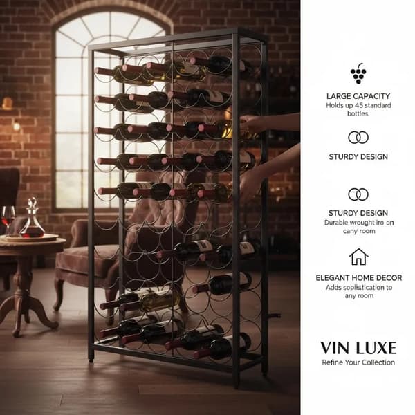 Vinkøler, 45-flaske kapacitet, pladsbesparende design,sort