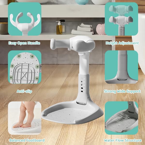 Baby Badestativ, Justerbar Højde, Bærbart Design,GRÅ