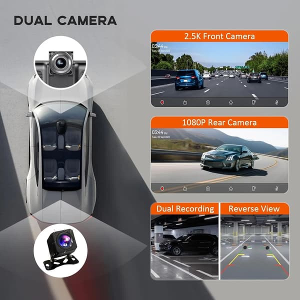 Dash Cam, 10,26 Tommer Skærm, Trådløs Carplay og Android Auto Support,4K og Kamera