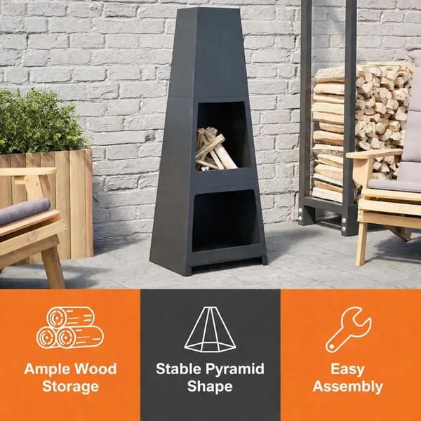 Udendørs Pejs, Stål Konstruktion, Tårn Design,Sort
