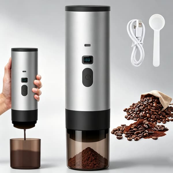 Kapselkaffemaskin, USB-uppladdningsbar, 15 Bar Tryck,Mörkgrå