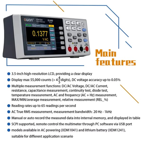 Digital multimeter, äkta RMS-noggrannhet, bärbar design,XDM1241