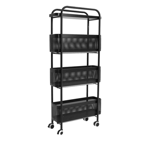 Narrow Rolling Cart, 4-lags opbevaring, udtrækkelige kurve,sort