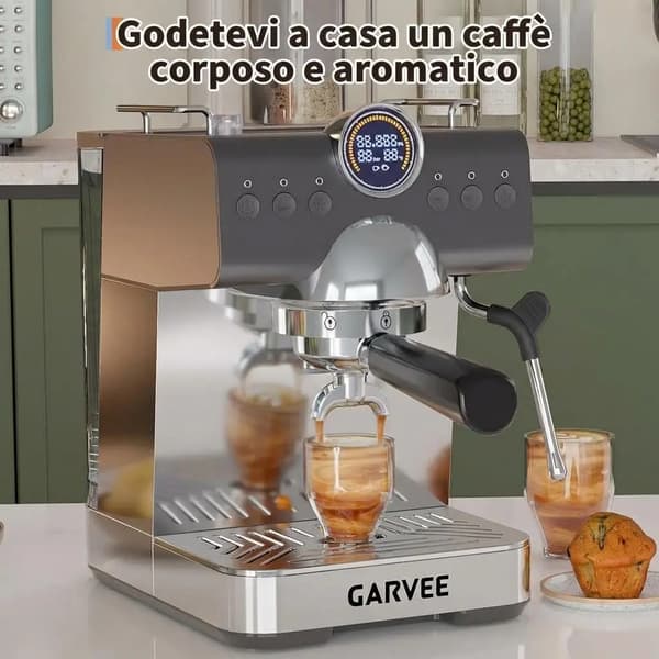 Espresso Maskine, 20 Bar Tryk, Mælkeskummer,Sølv