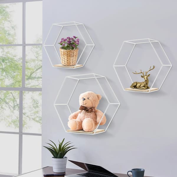 Flytande hyllor, hexagonform, väggmonterad design,VIT