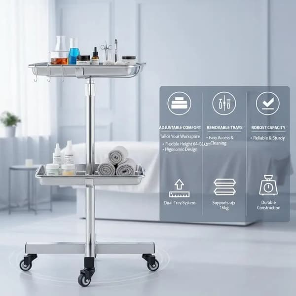 Laboratorievogn, Rustfrit Stål, Justerbar Højde,Sølv