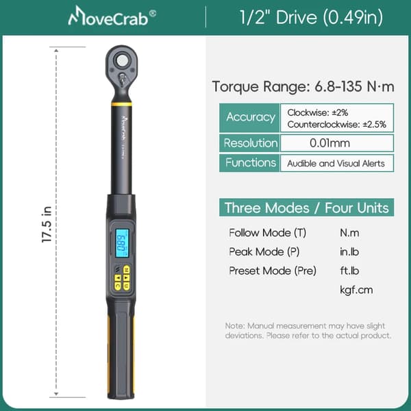 Digital momentnyckel, högprecisionsmätning, ergonomisk design,6.8-135NM