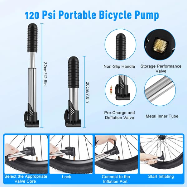 Cykelreparationssats, 17-i-1 Multiverktyg, Mini Luftpump, svart