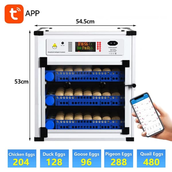 Ägginkubator, Stort kapacitet, Dubbel strömförsörjning,204 Ägg AC220V&DC12V