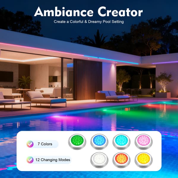 LED Pool Light, Vattentät Design, Fjärrkontrollsoperation,RGB