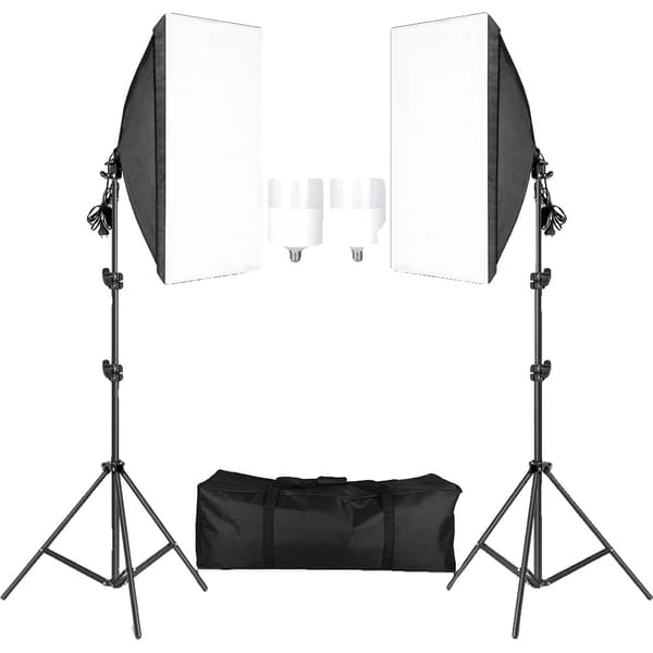 Softbox belysningskit, justerbar stativ, flere adaptermuligheder,40W LED-pærer