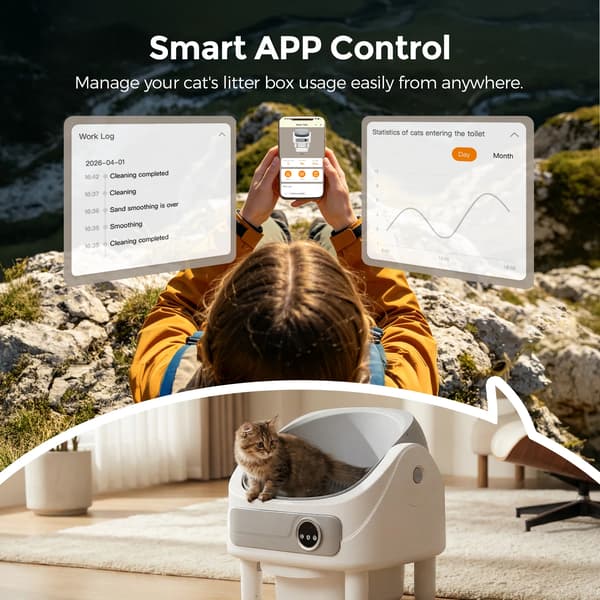 Automatisk Kattebakke, Bio-Radar Teknologi, App Forbindelse,Hvid