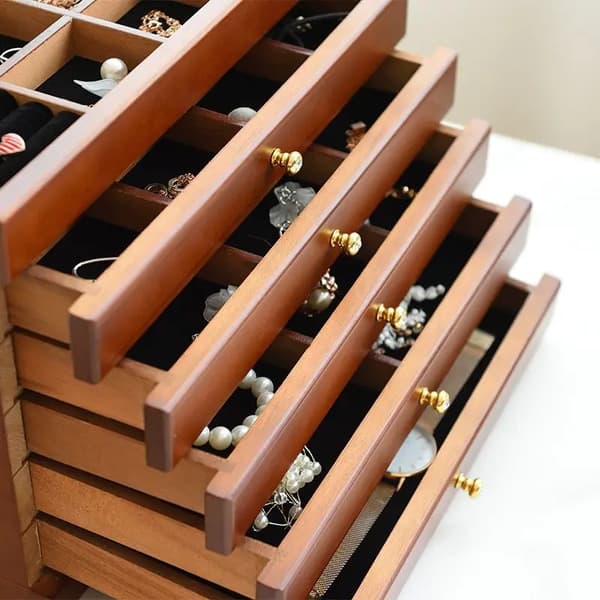 Smykkeorganisator, 6-lags design, holdbart materiale,Brun