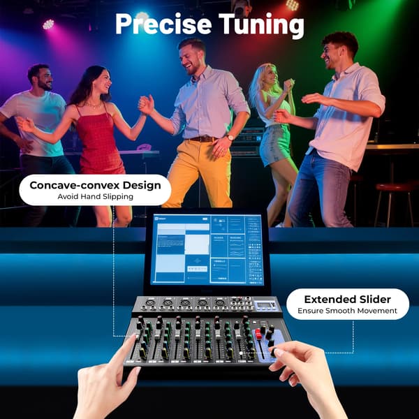 Lydmixer, 7 Kanaler, Realtidsmonitorering,sort