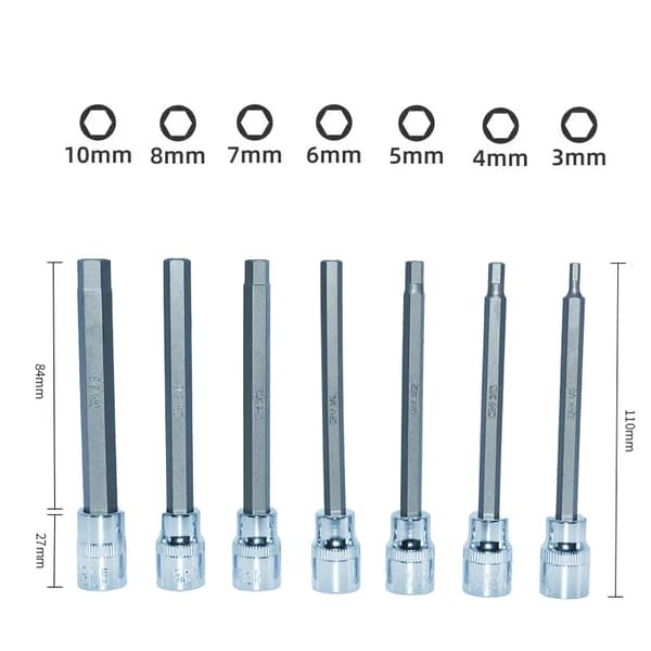 Hex Socket Bit Sæt, Lang Design, Slagfast,Rose