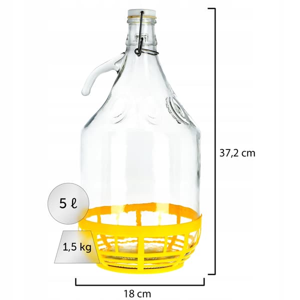 Vinkaraffel, 5 liter kapacitet, Solid glasmateriale, Højde - 40 cm, Diameter - 25 cm, Fødevarekontaktmaterialer certificeret