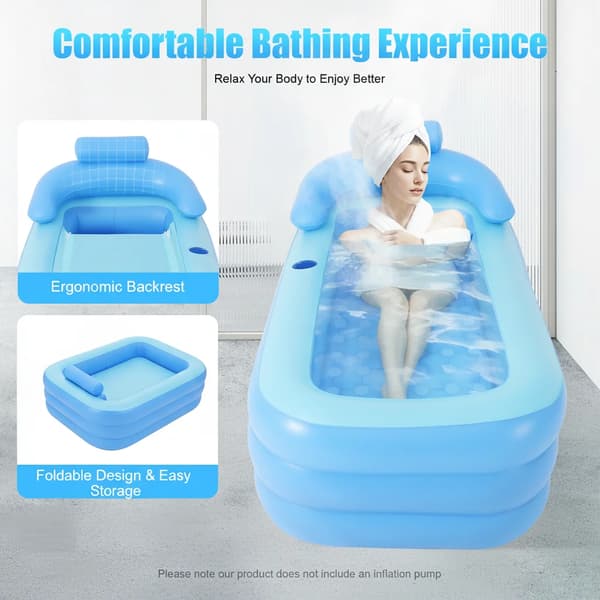 Oppustelig Badekar, Ergonomisk Rygstøtte, Bærbart Design,Blå