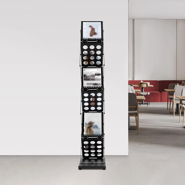 Tidningsställ, Dubbel-Sidig, Fällbar Design,svart