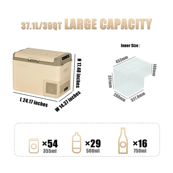 Bærbar Køleskab, 48 Quart Kapacitet, Effektiv Koldluft,39QT
