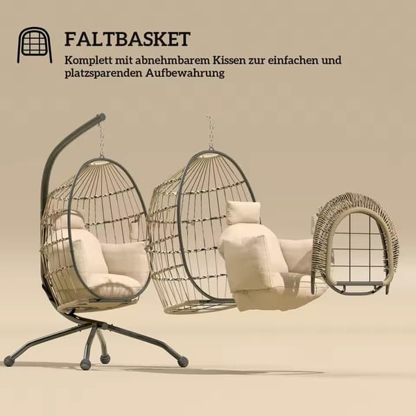 Hængende Ægge Stole med Stativ, Foldbar Sving Hammock Stol, Justerbar Højde,sort